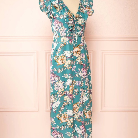 ONLY Scandinavian Teal Floral Chiffon Dress – Size M - Worn Once - Picture 5 of 9